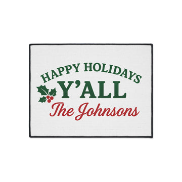 Personalized Happy Holidays Y’all Doormat – Custom Christmas Welcome Mat