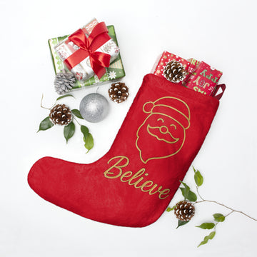 Believe Santa Christmas Stocking – Festive Red Holiday Decor